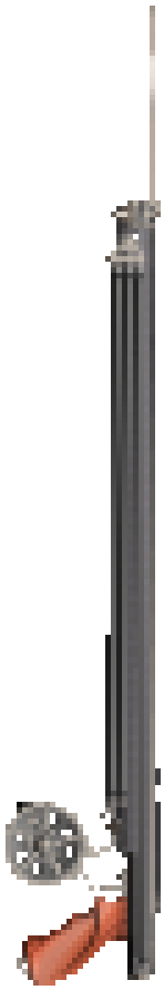 Ahab One speargun — full side view, deliberately pixelated